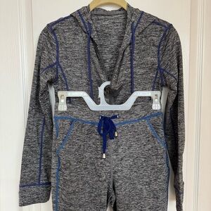 Gray and Blue Hooded Matching Jumpsuit